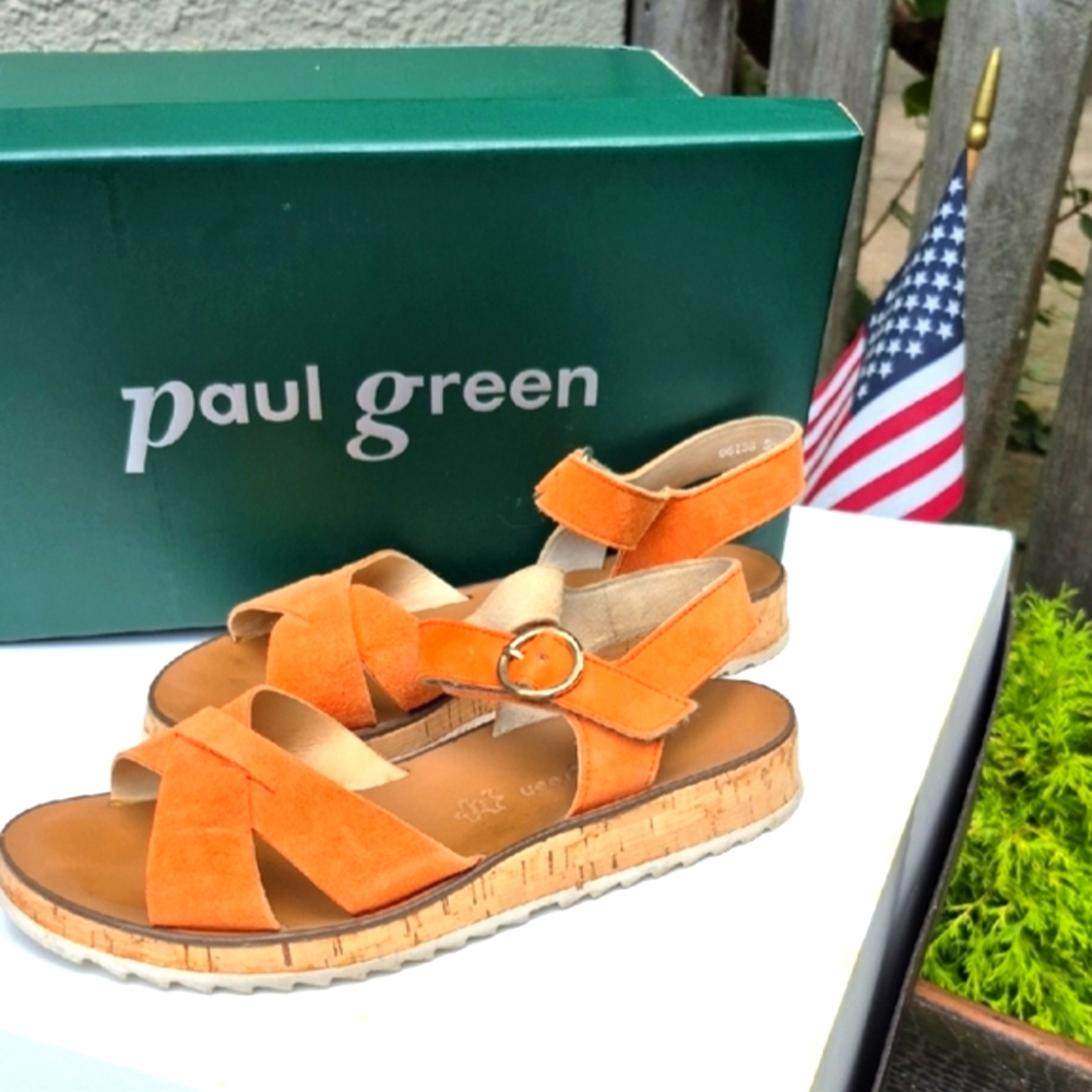 Paul Green Orange Suede Sandals with Adjustable Straps Women's 8 'The Day Maker'